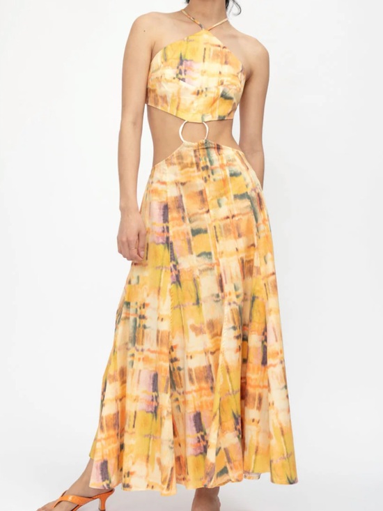 cult gaia Dresses & Skirts - cult gaia Yellow Multi Watercolor Cutout Maxi Dress